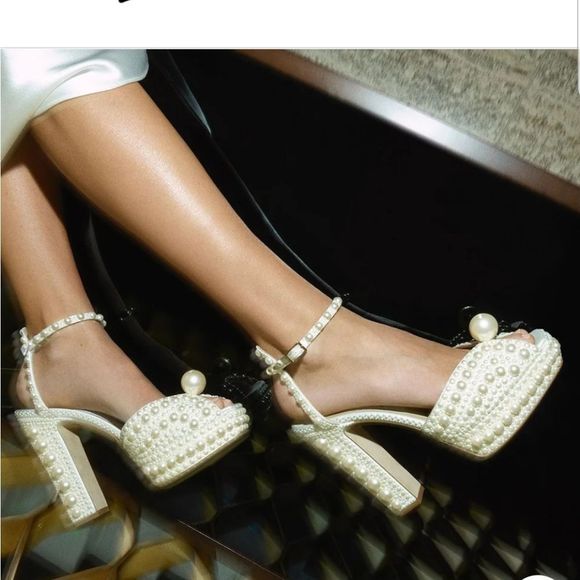 Goolita Shoes - Goolita Extravagant Open Toe Pearl Chunky Heels Sz. 37/US 6M New Ankle Straps